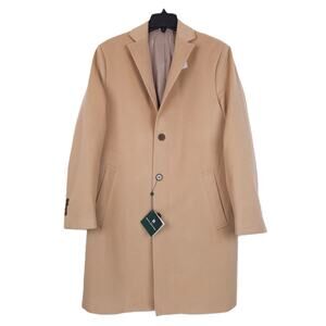 B by Brooks Brothers Mens Classic Fit Overcoat 46L Beige Camel 100% Wool NWT
